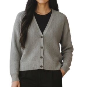 Old Navy Mesh Knit Cardigan Sweater Light Grey Cotton V-Neck Long Sleeve L